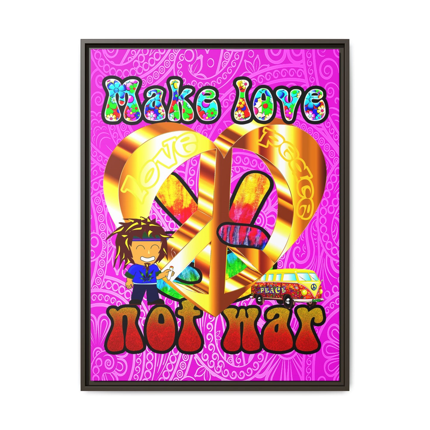 love peace - framed canvas art (pink swirl)