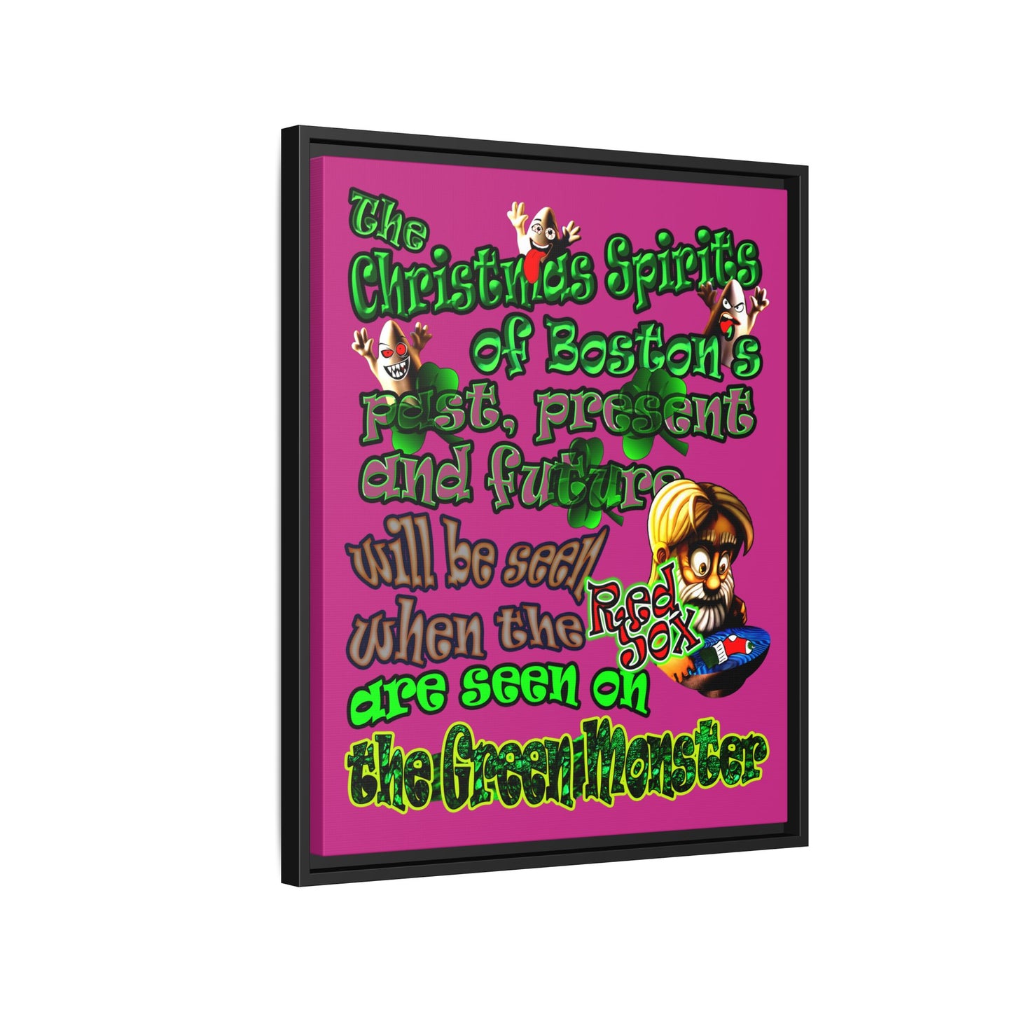 christmas spirits of boston - framed canvas art (pink)