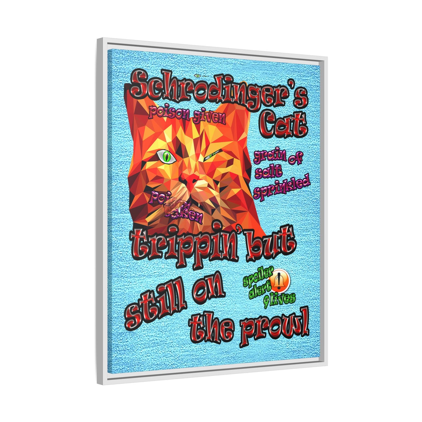 schrodinger's cat - framed canvas art (faded blue)