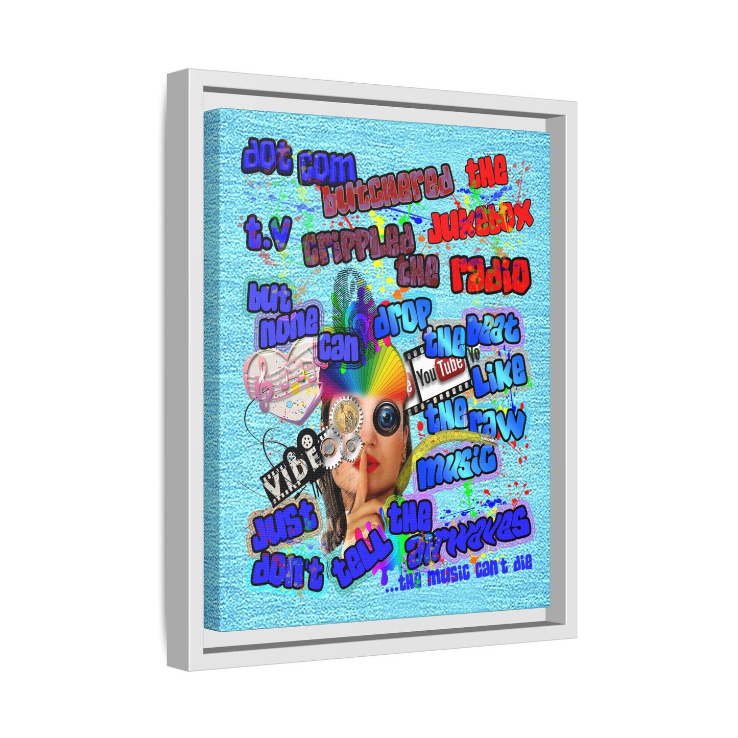 drop the beat - framed canvas art (faded blue)