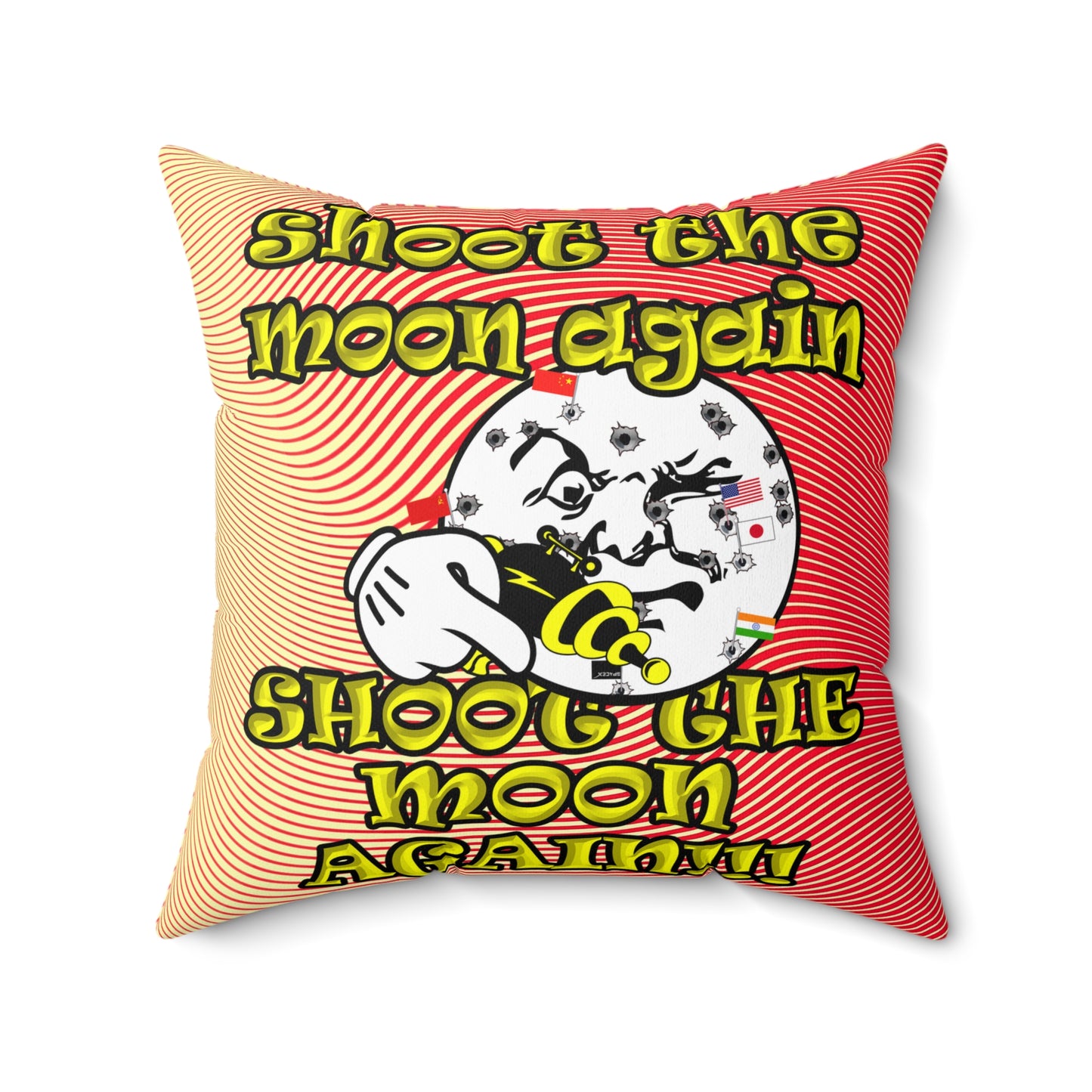 shoot the moon again - Spun Polyester Square Pillow - (yellow-orange wave)