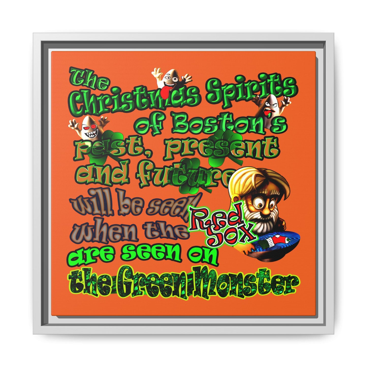 christmas spirits of boston - framed canvas art (orange)