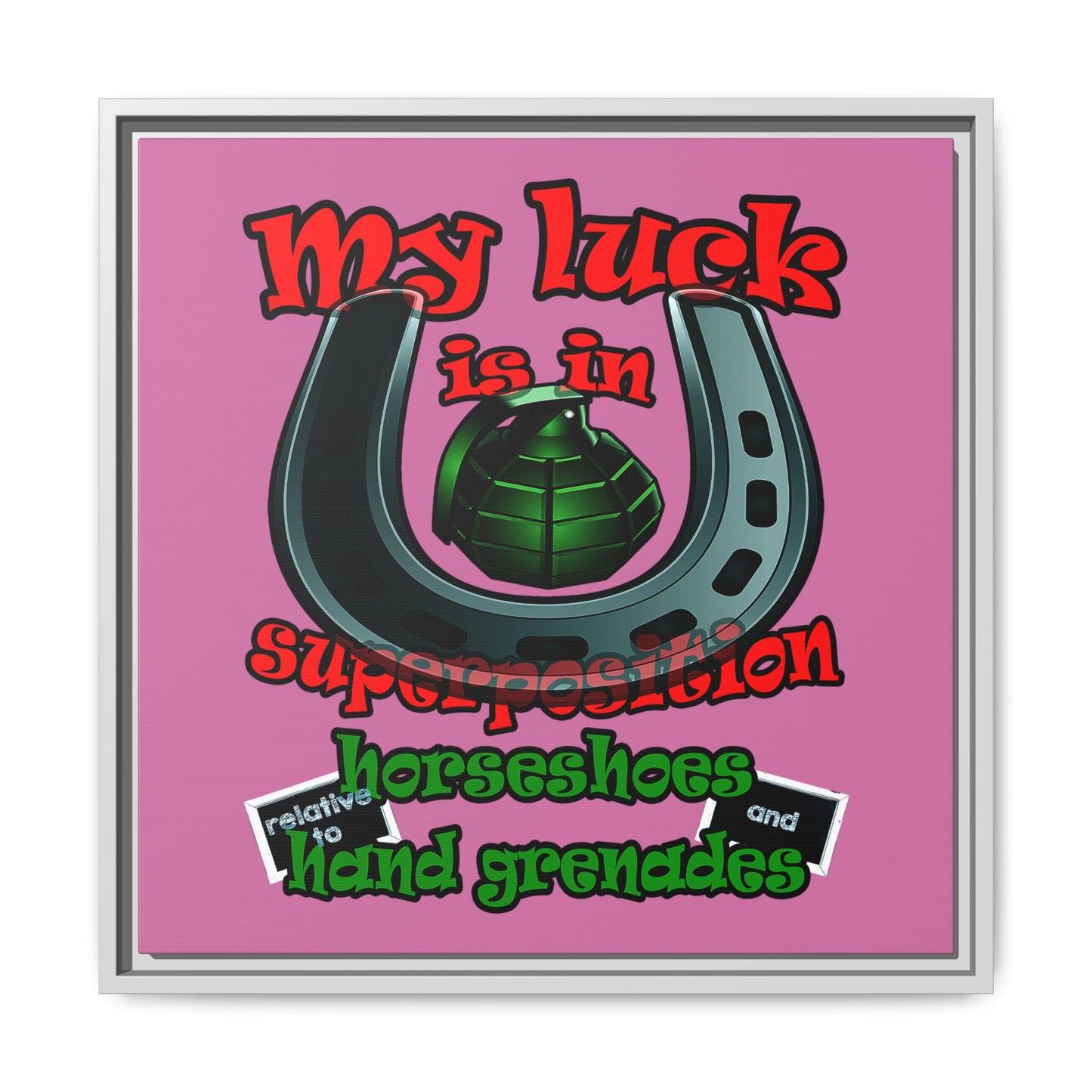 my luck - framed canvas art (light pink)
