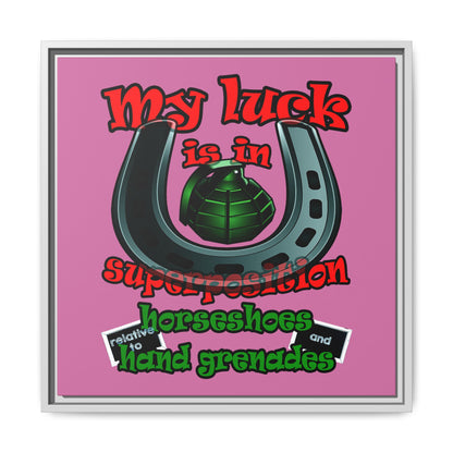 my luck - framed canvas art (light pink)