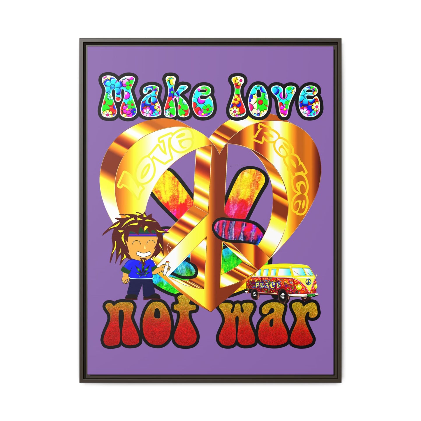 love peace - framed canvas art (light purple)