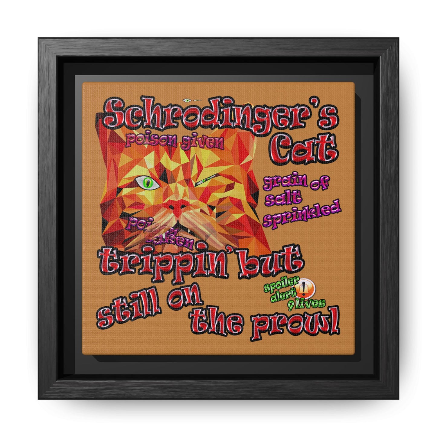schrodinger's cat - framed canvas art (light brown)