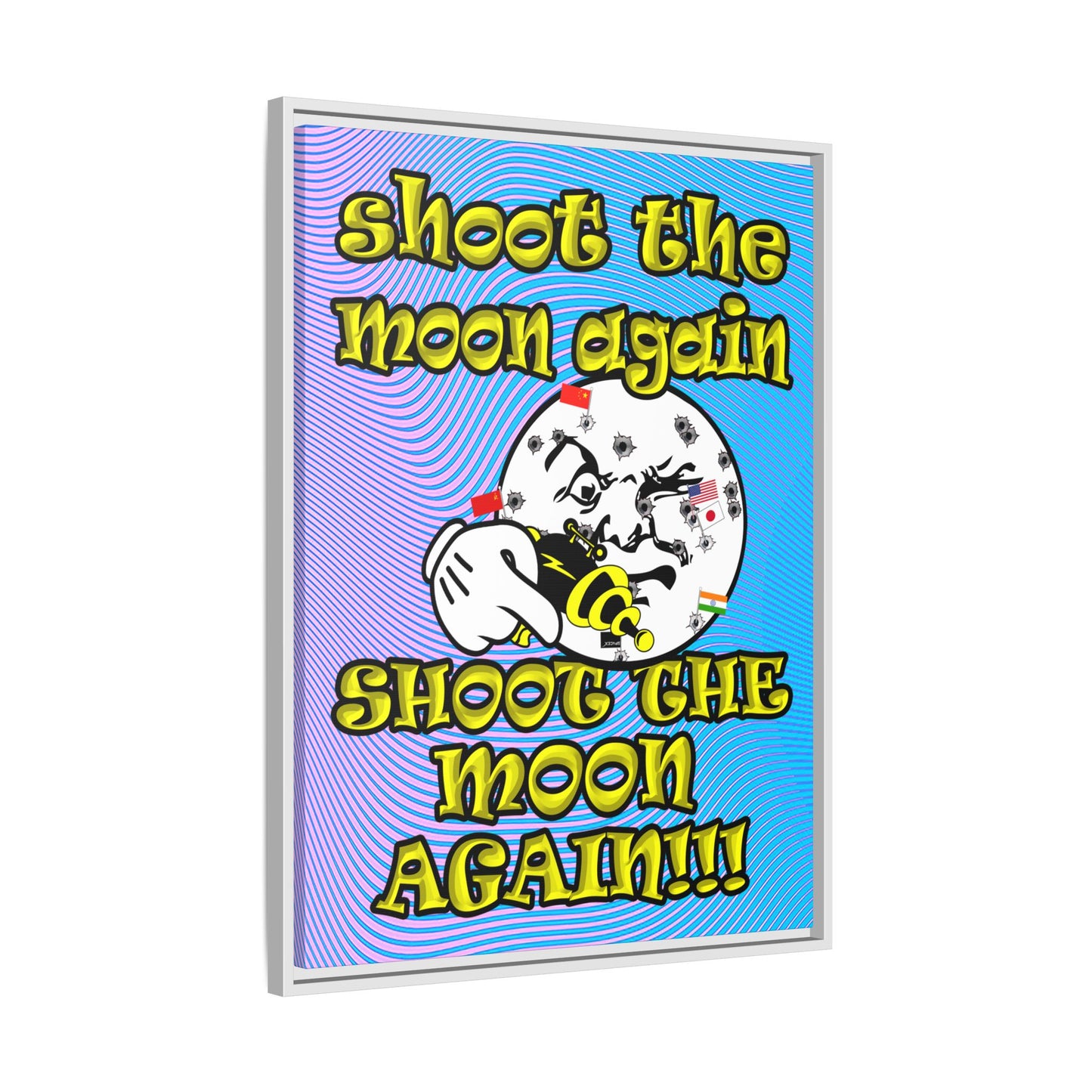 shoot the moon again - framed canvas art (light blue-purple wave)
