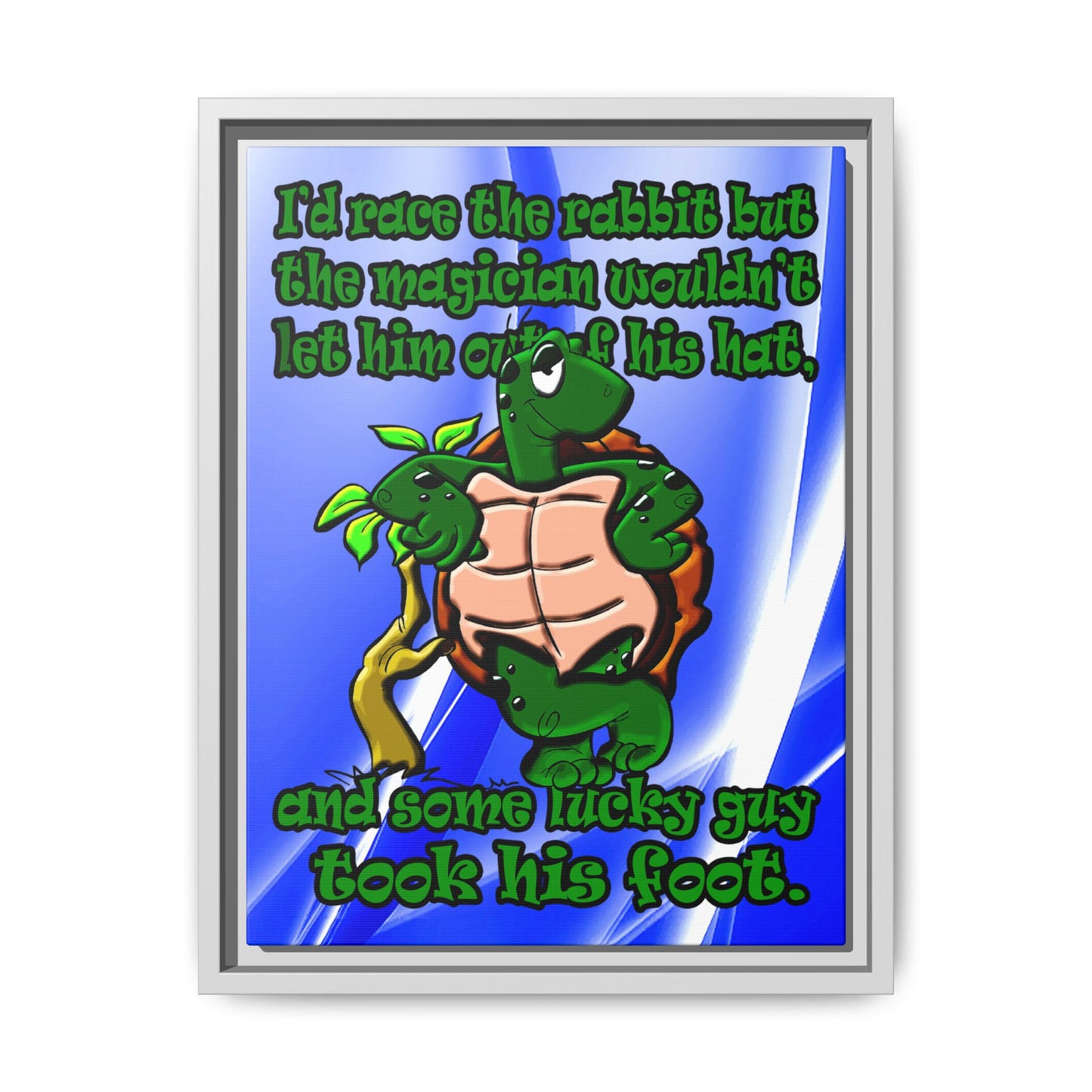 turtle race - framed canvas art (blue-white wave)