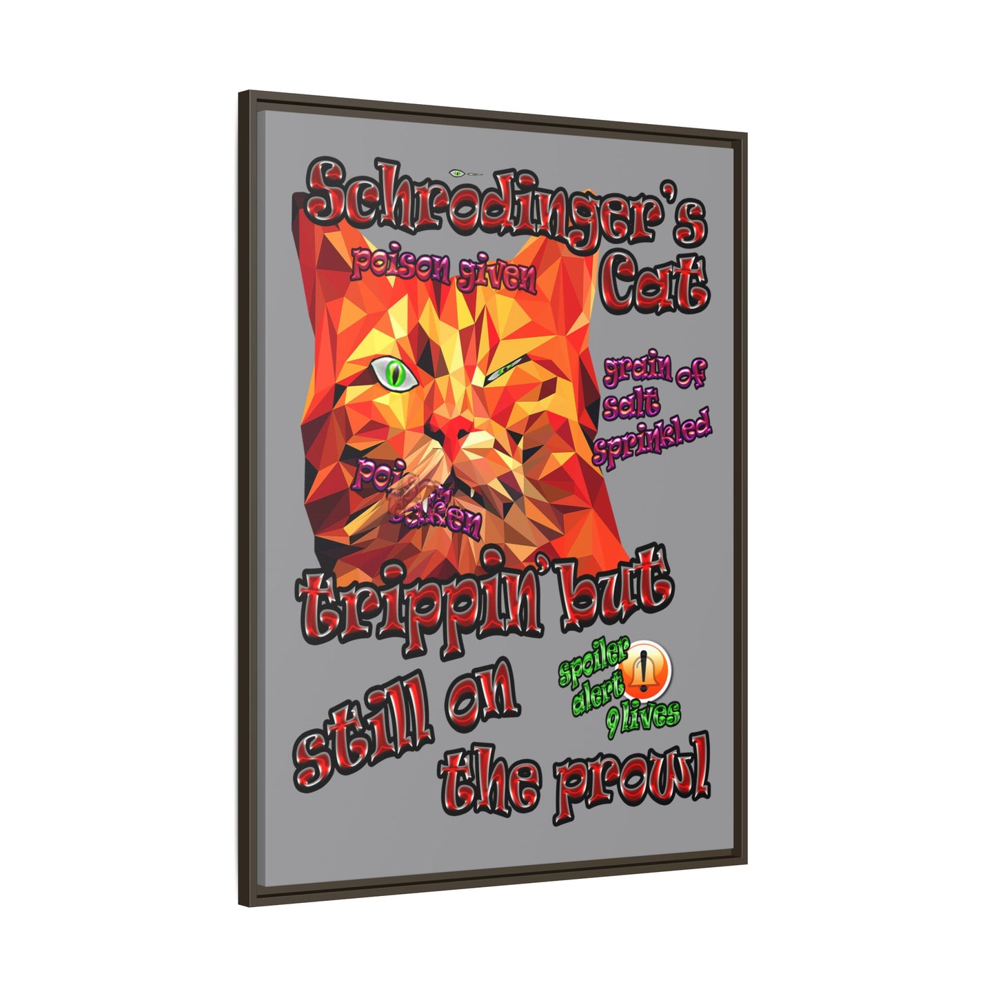 schrodinger's cat - framed canvas art (grey)