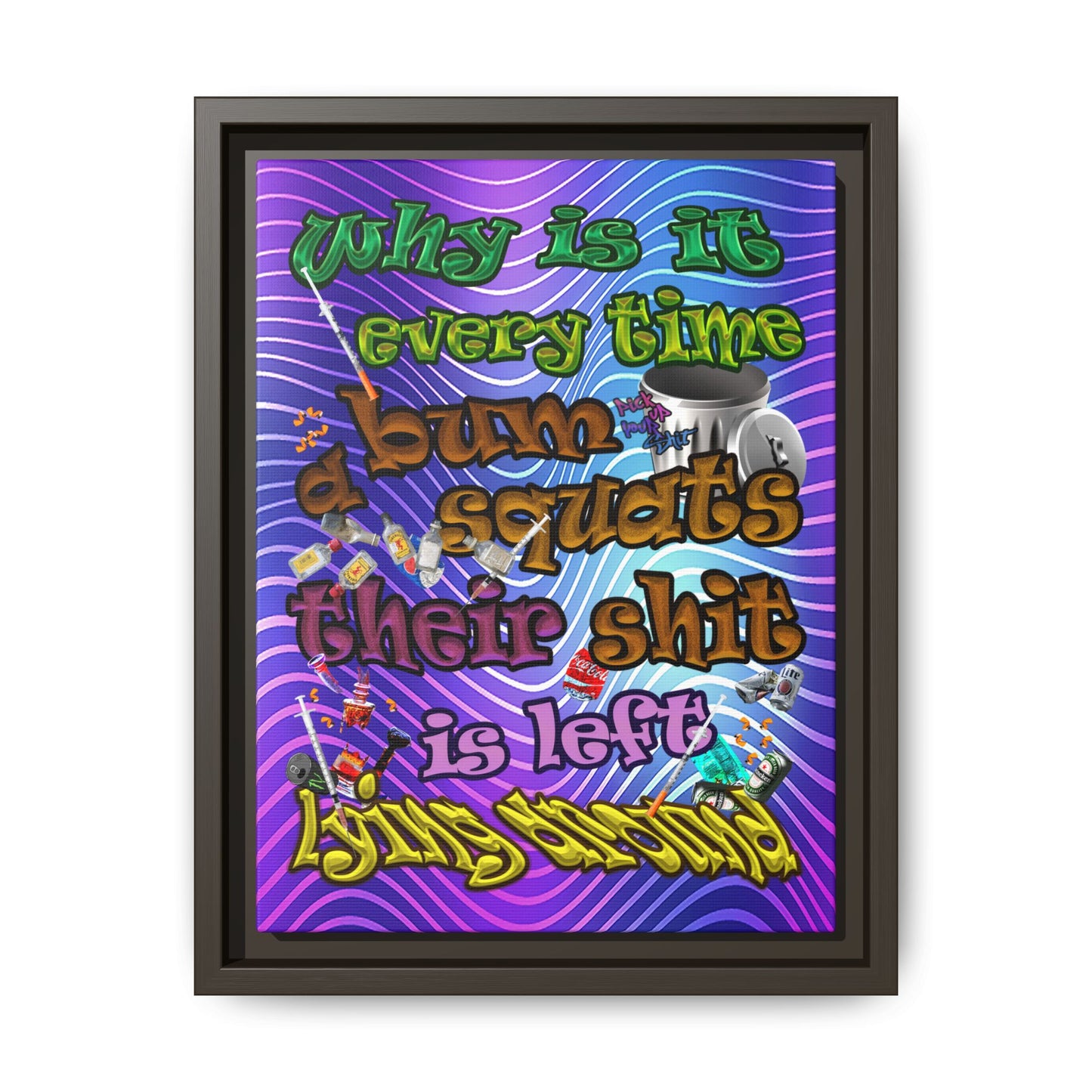 the bum's shit - framed canvas art (purple wave)