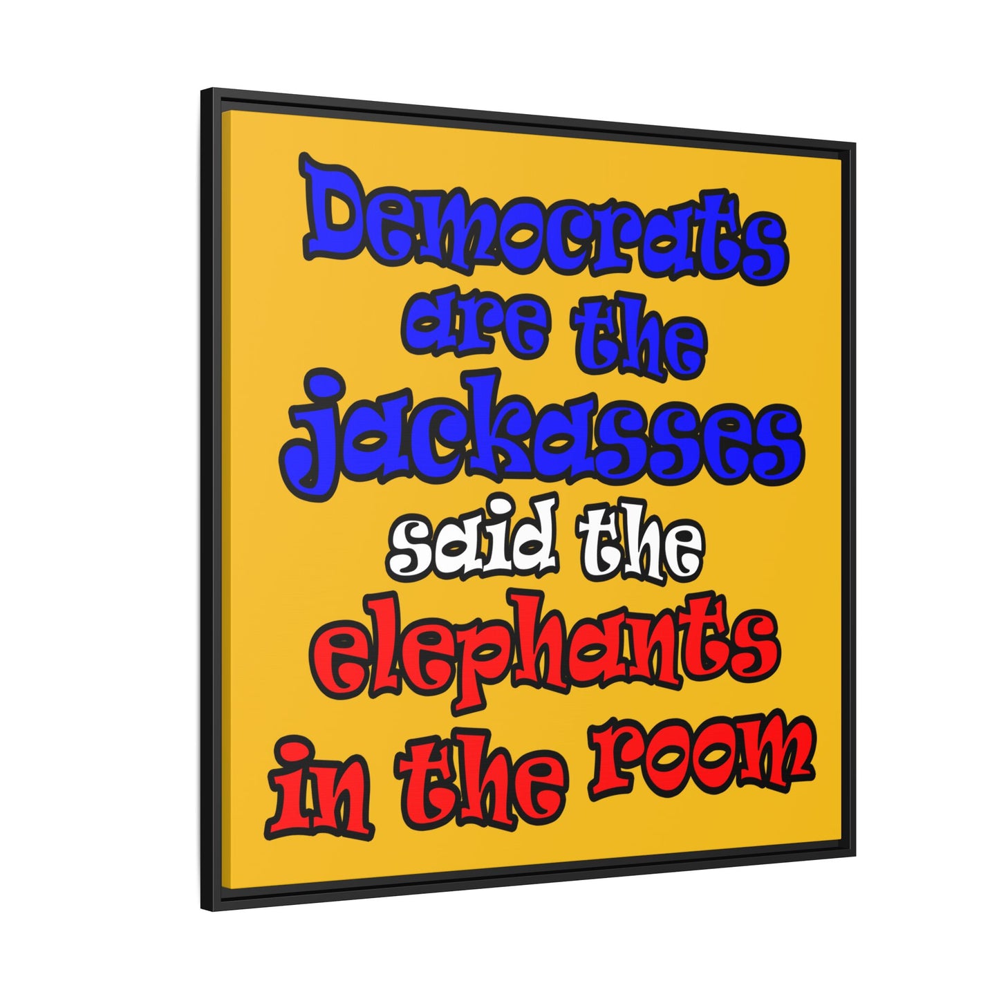 donkeys and elephants - framed canvas art (yellow)