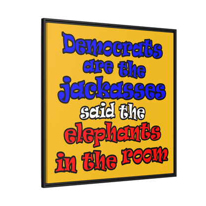 donkeys and elephants - framed canvas art (yellow)