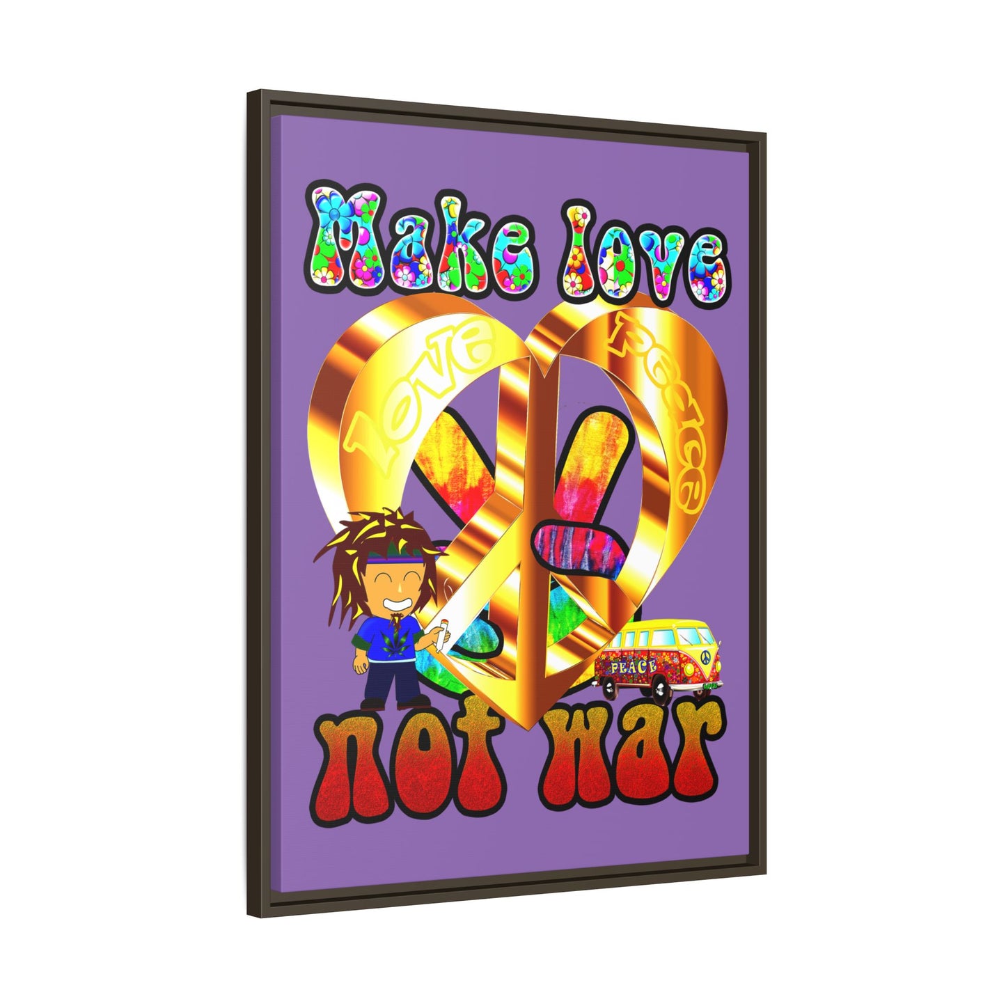 love peace - framed canvas art (light purple)