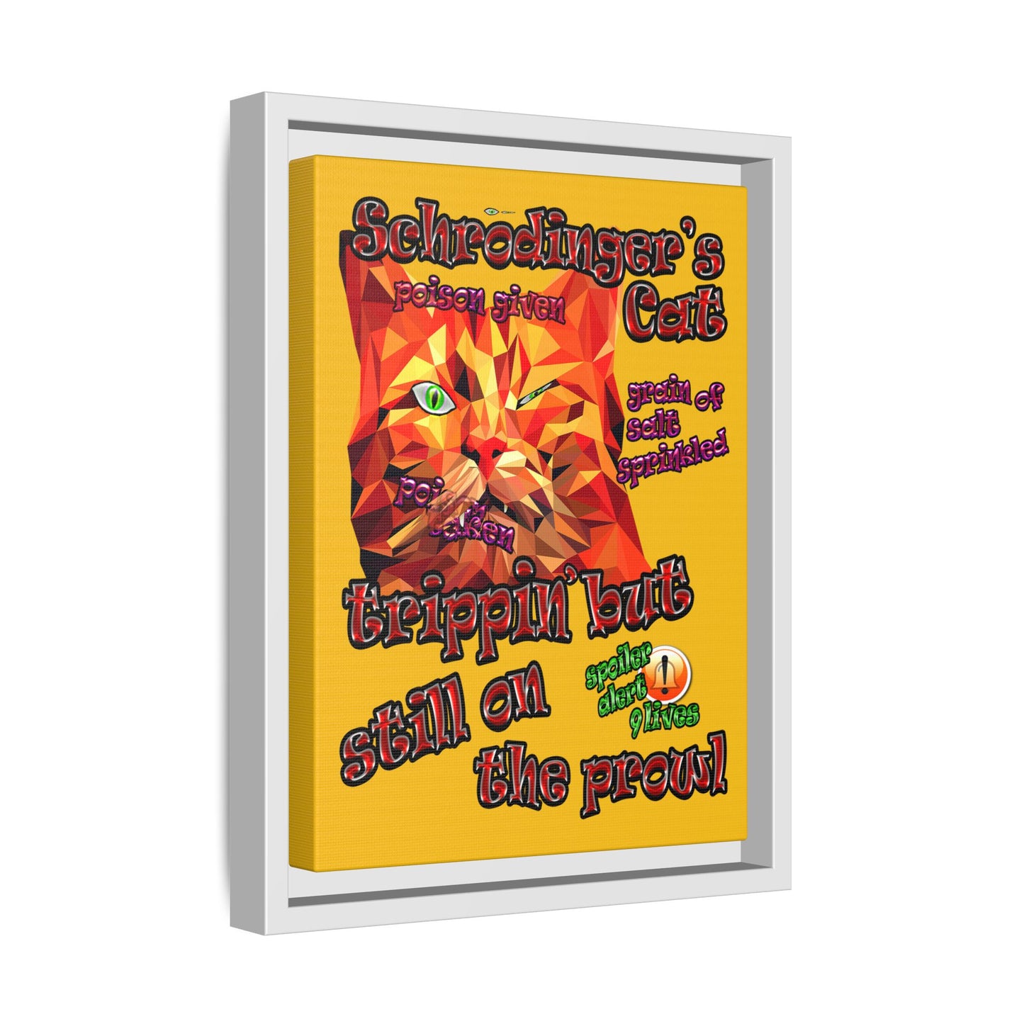 schrodinger's cat - framed canvas art (yellow)