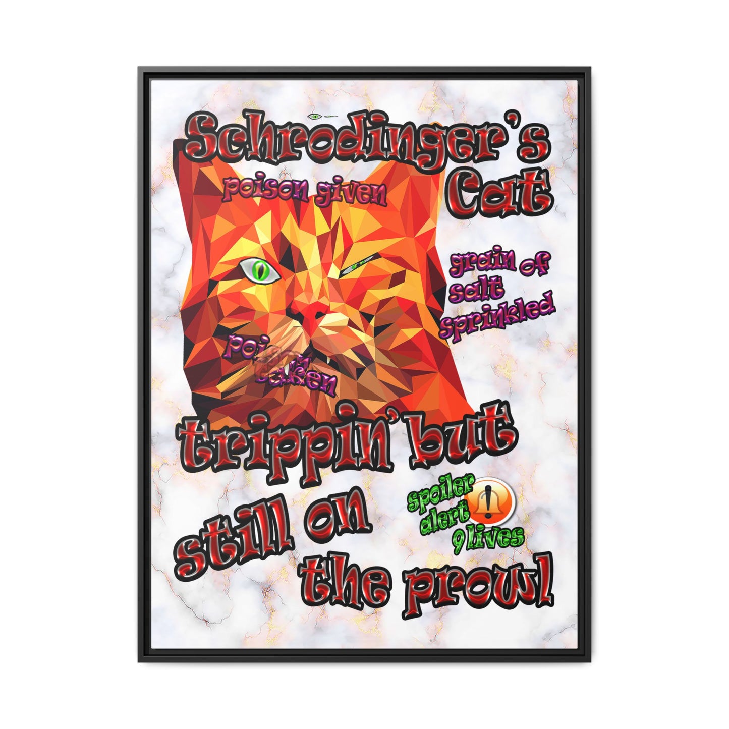 schrodinger's cat - framed canvas art (white marble)