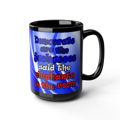 donkeys and elephants - Black Mug (blue-white wave)