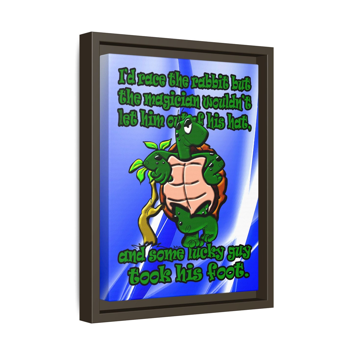 turtle race - framed canvas art (blue-white wave)