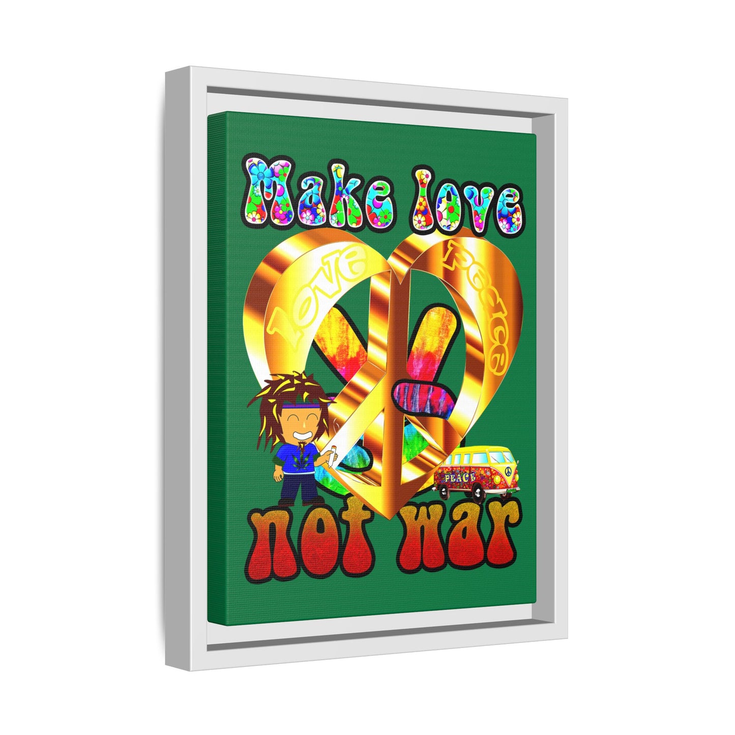 love peace - framed canvas art (dark green)