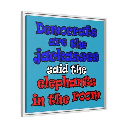 donkeys and elephants - framed canvas art (turquoise)