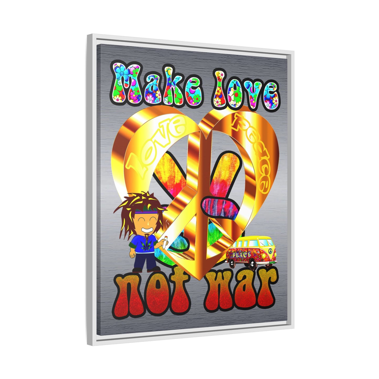 love peace - framed canvas art (brushed nickel)