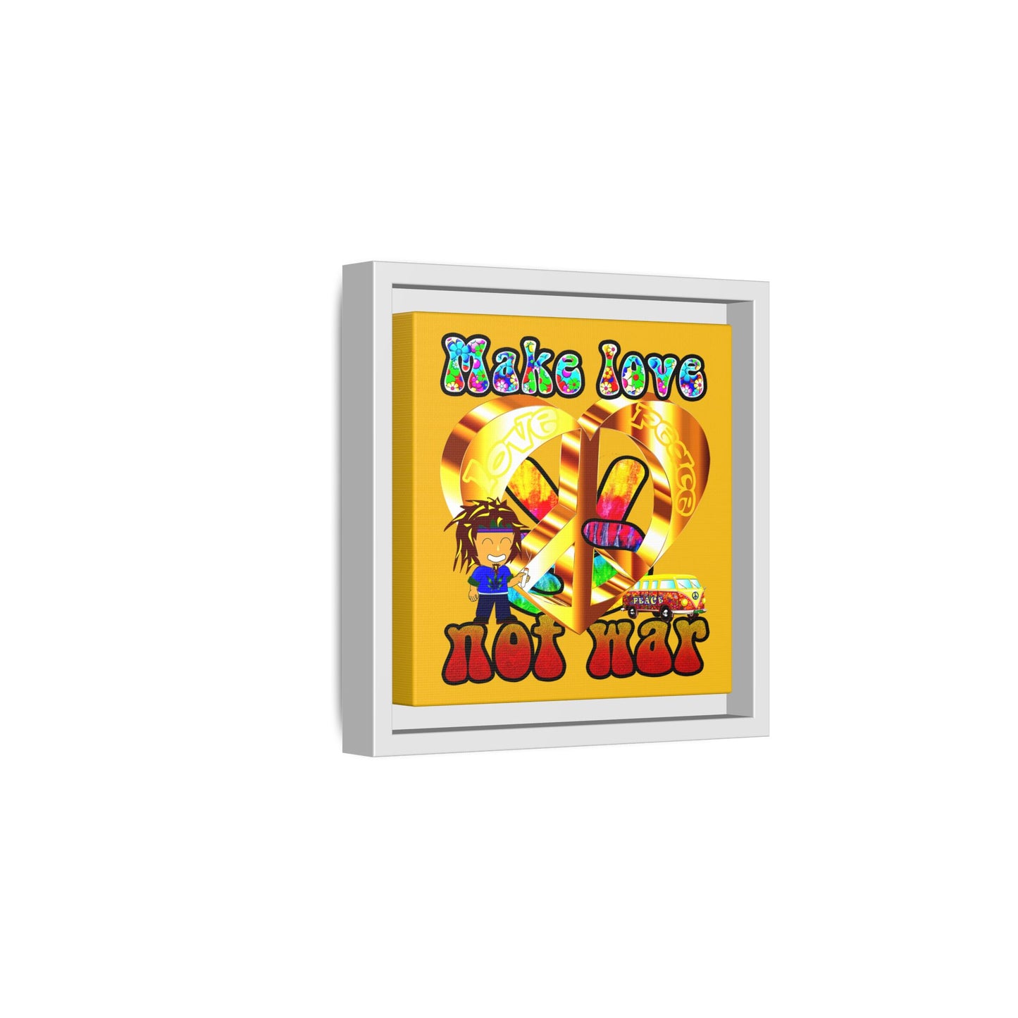 love peace - framed canvas art (yellow)