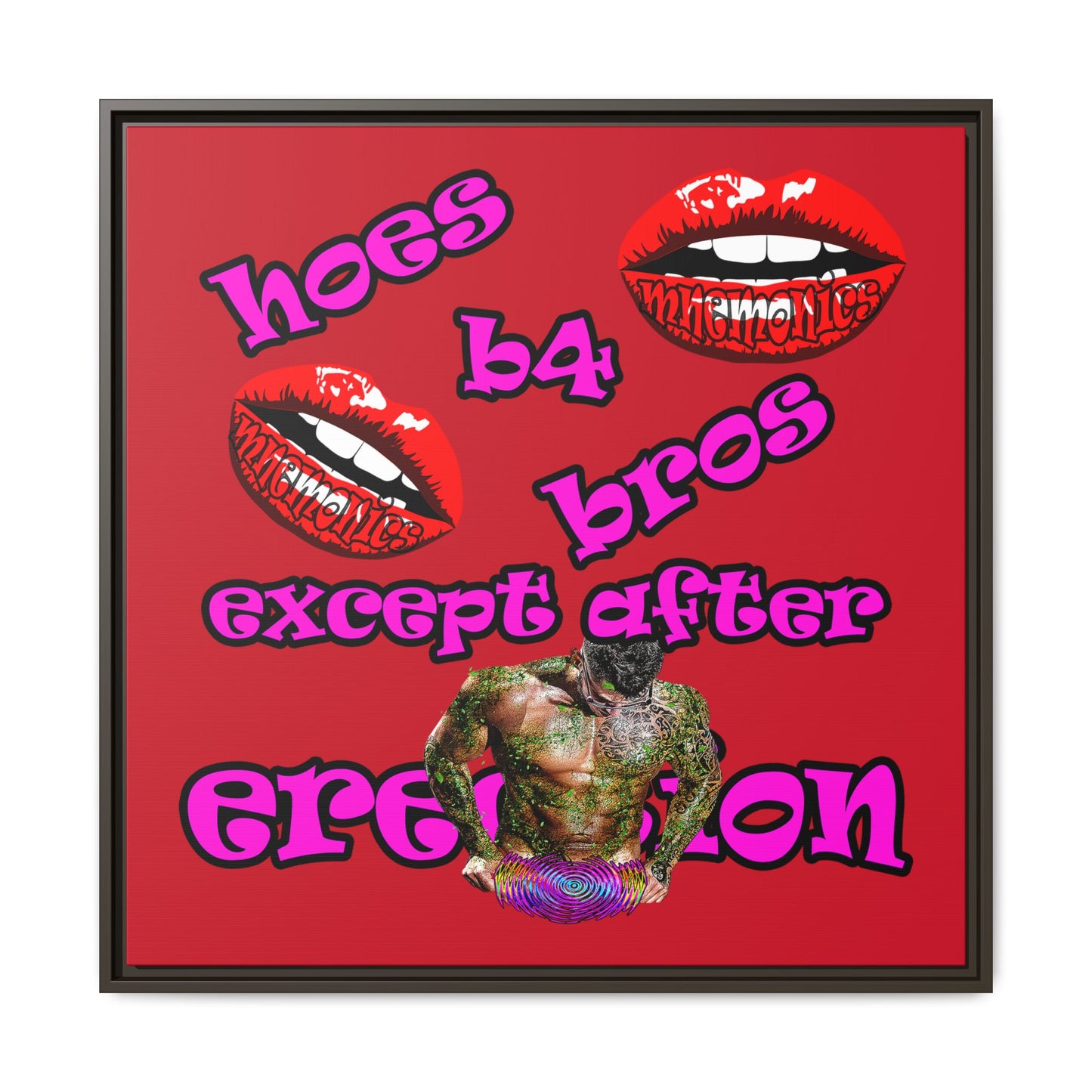 hoes b4 bros - framed canvas art (dark red)