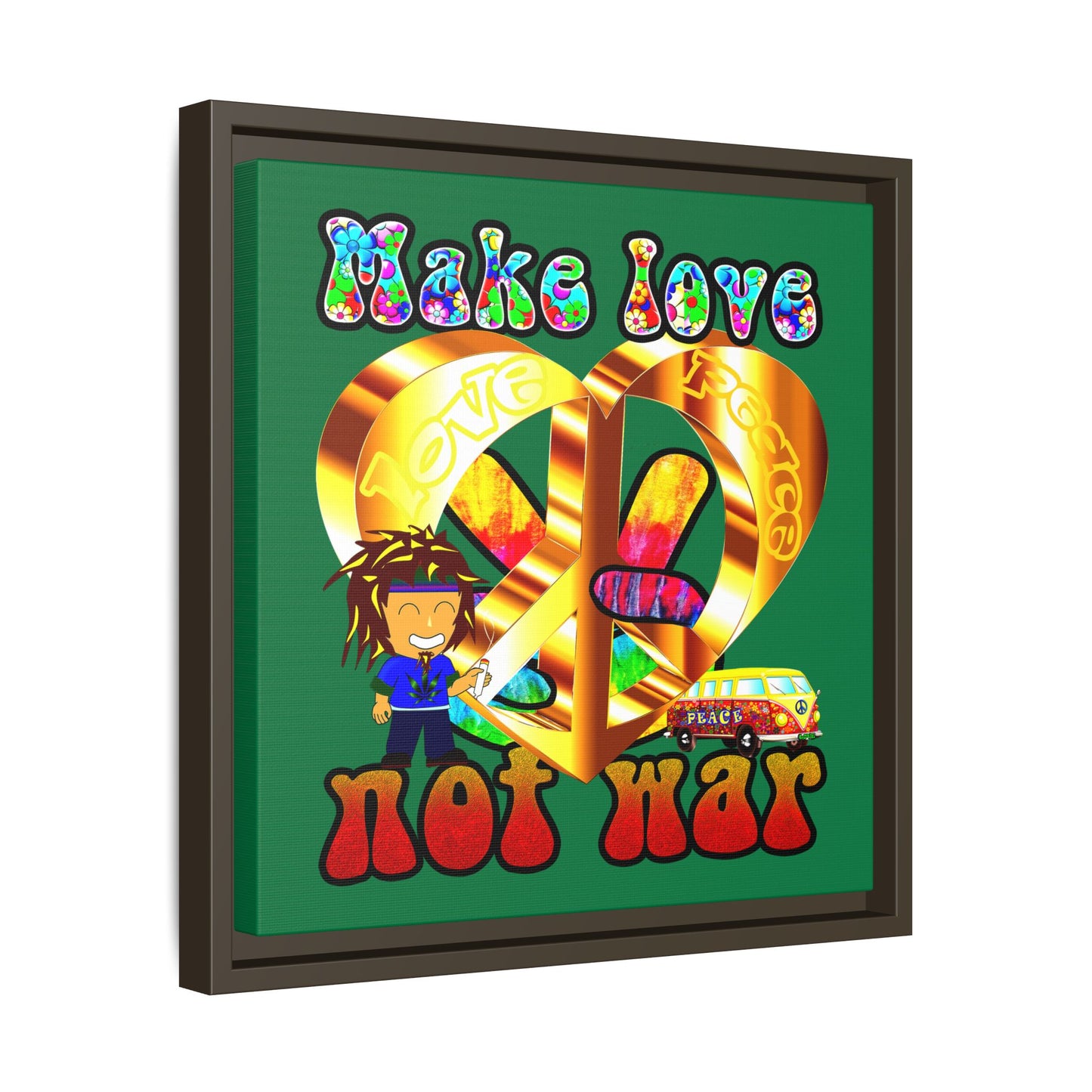 love peace - framed canvas art (dark green)