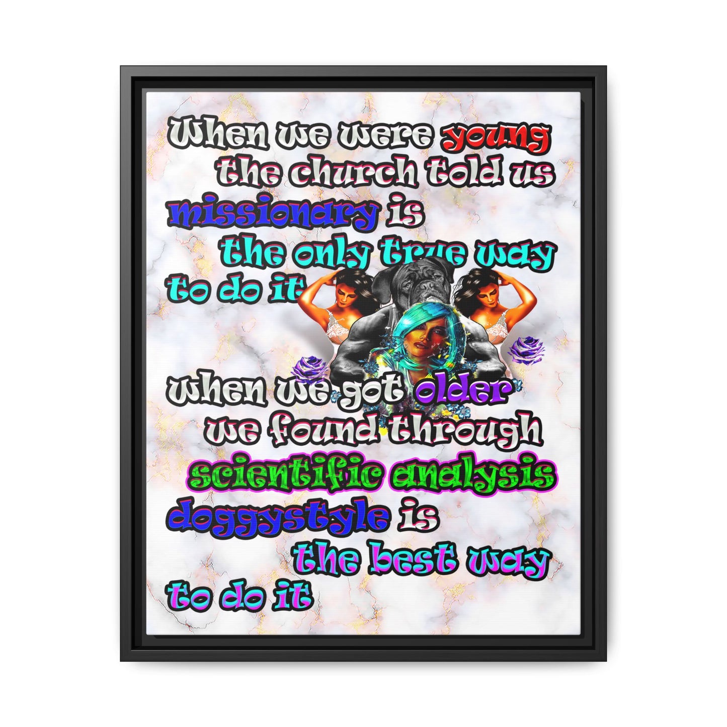 doggystyle - framed canvas art (white marble)