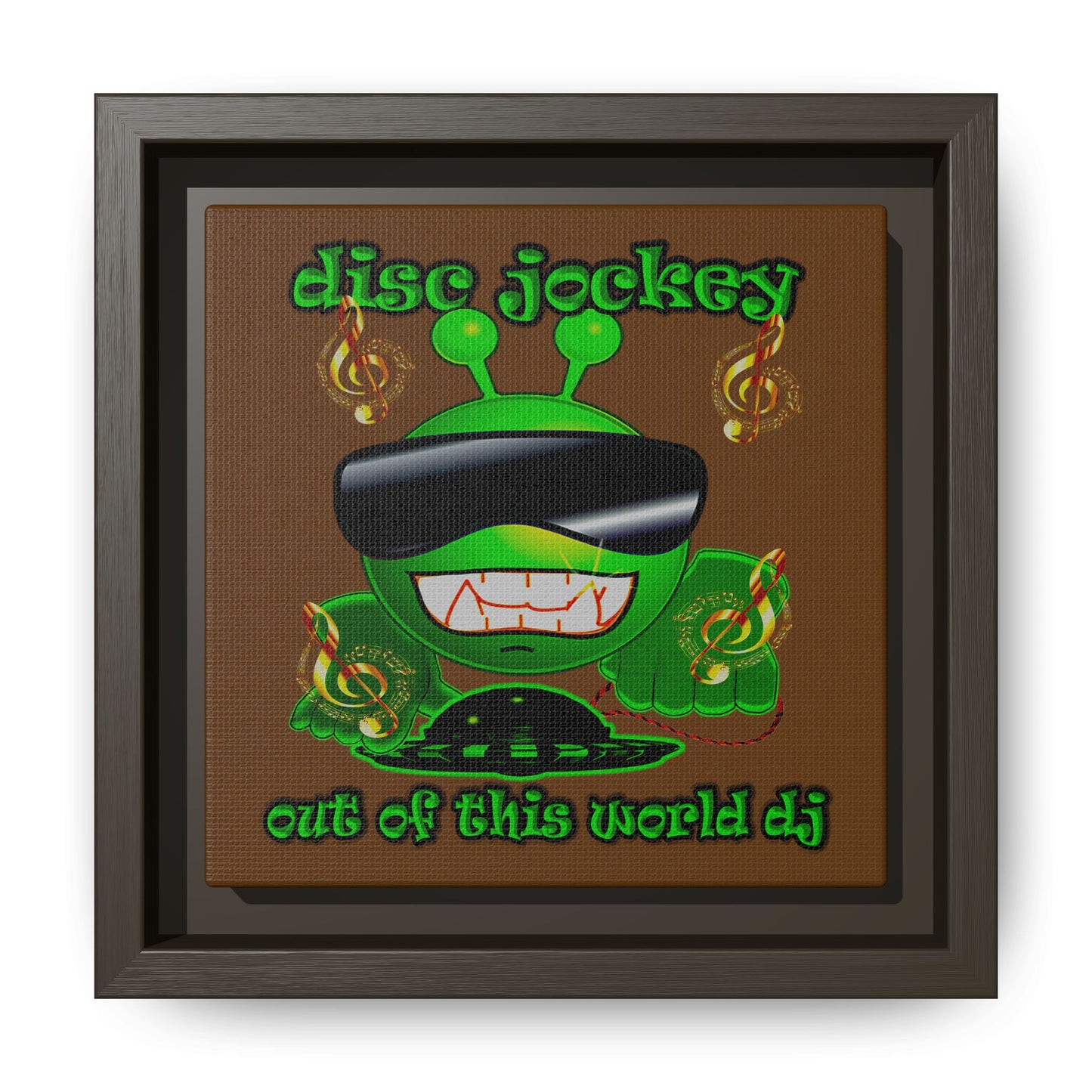 disc jockey - framed canvas art (brown)