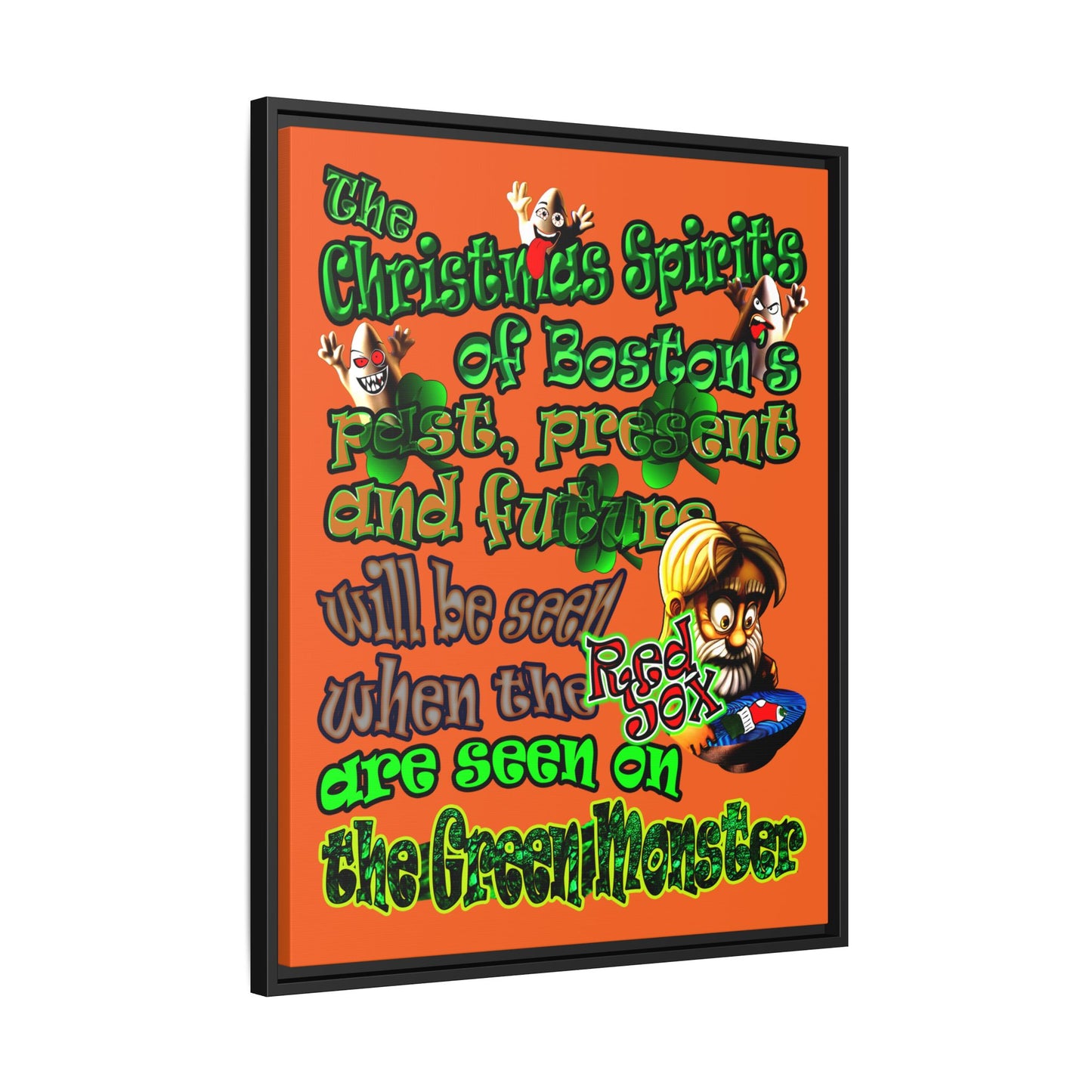 christmas spirits of boston - framed canvas art (orange)
