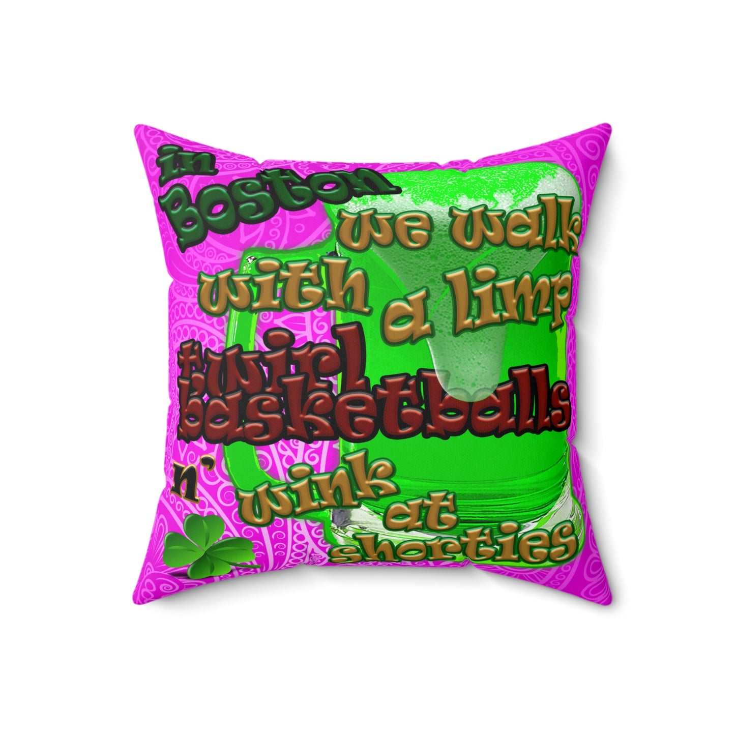 celtics logo - Spun Polyester Square Pillow - (pink swirl)