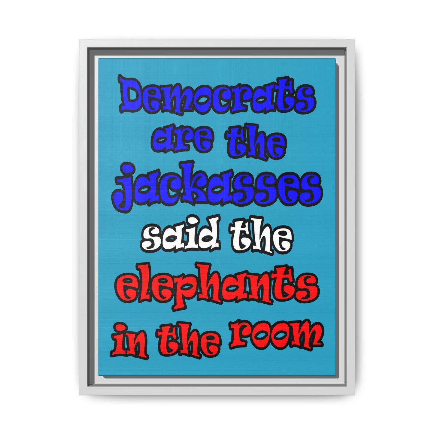donkeys and elephants - framed canvas art (turquoise)