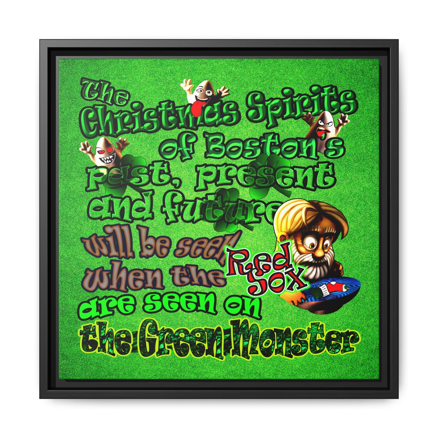 christmas spirits of boston - framed canvas art (green turf)