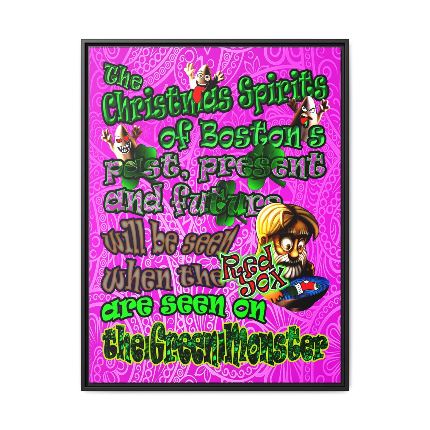 christmas spirits of boston - framed canvas art (pink swirl)