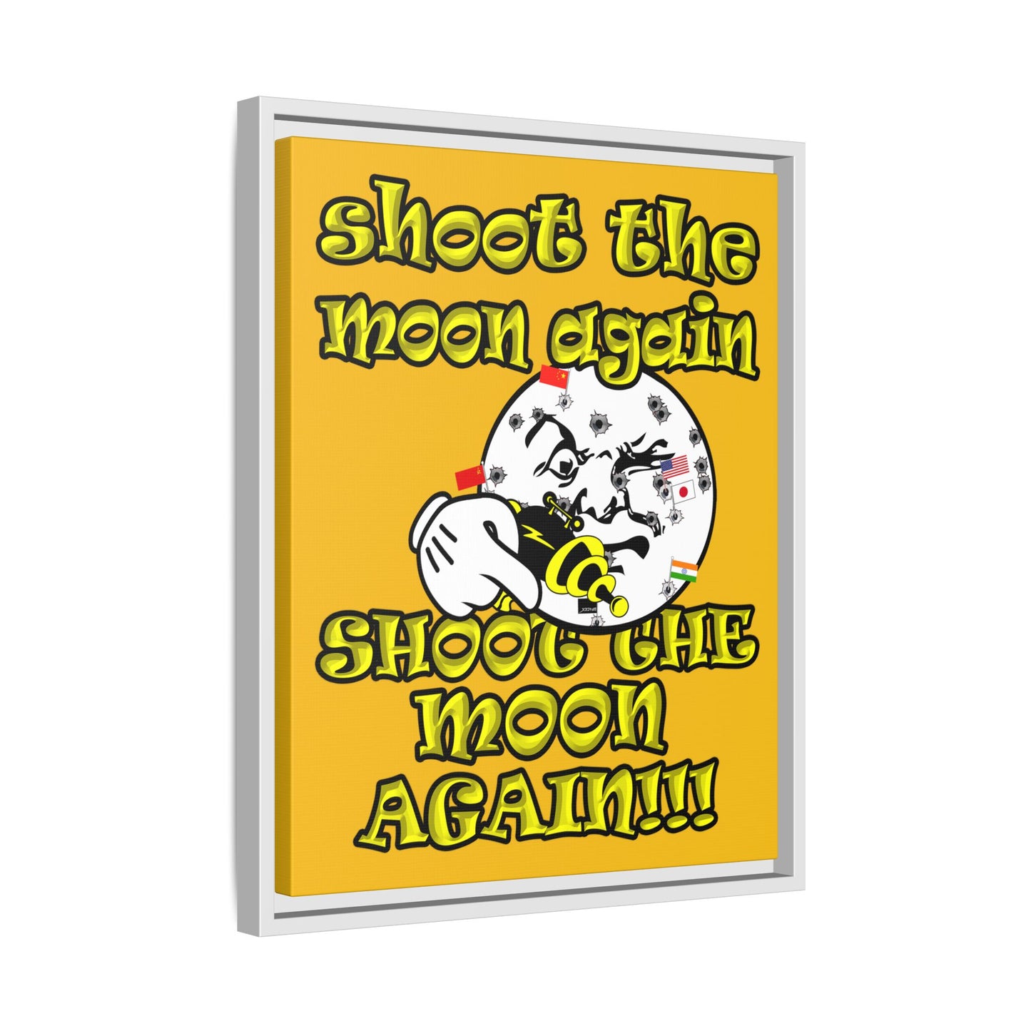 shoot the moon again - framed canvas art (yellow)
