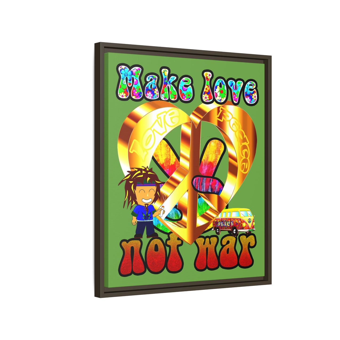 love peace - framed canvas art (green)
