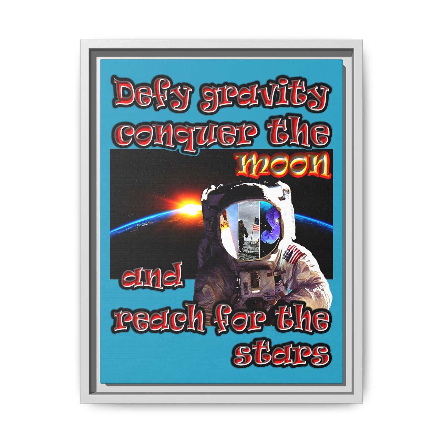 defy conquer reach - framed canvas art (turquoise)