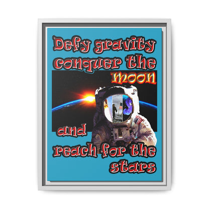 defy conquer reach - framed canvas art (turquoise)