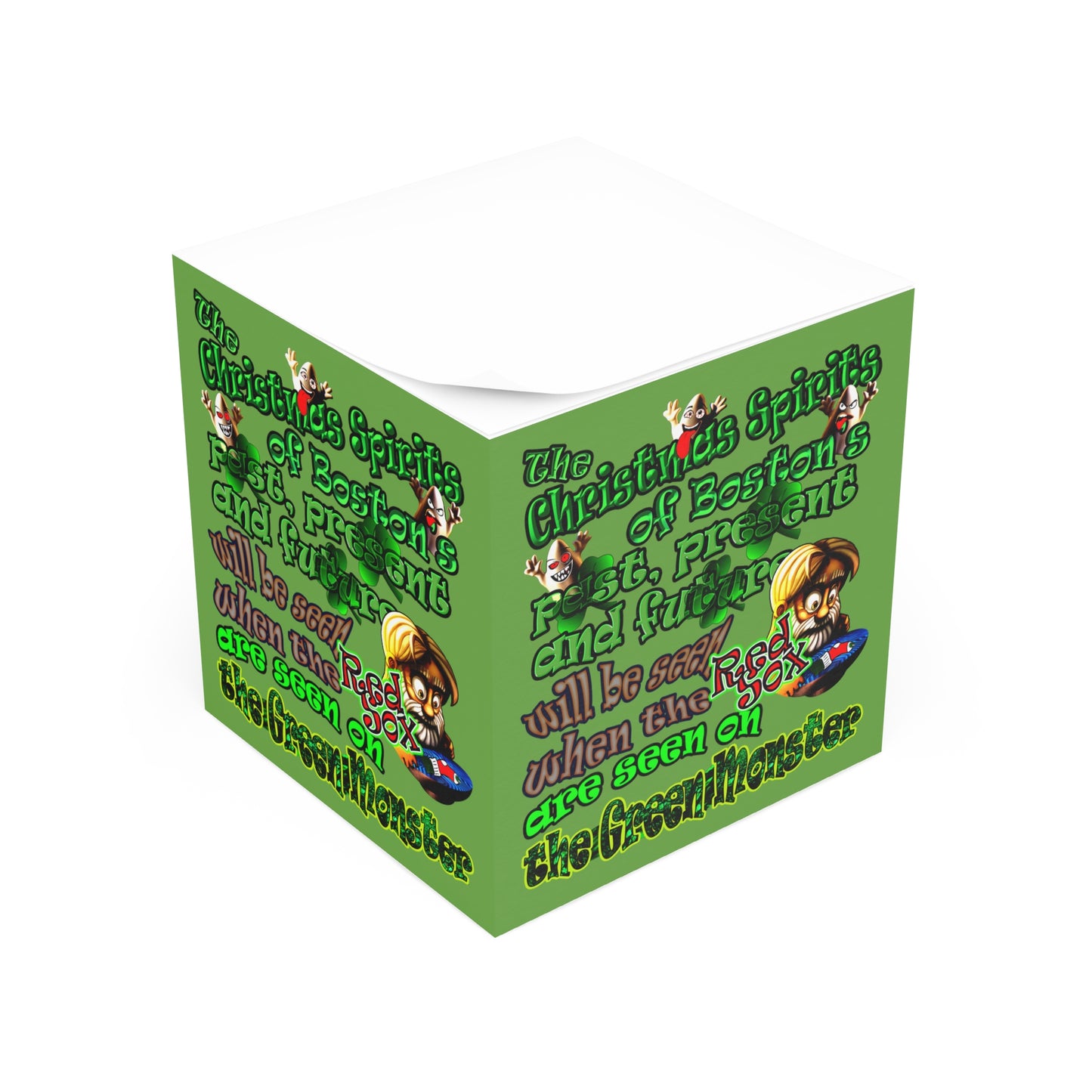 christmas spirits of boston - note cube (green)