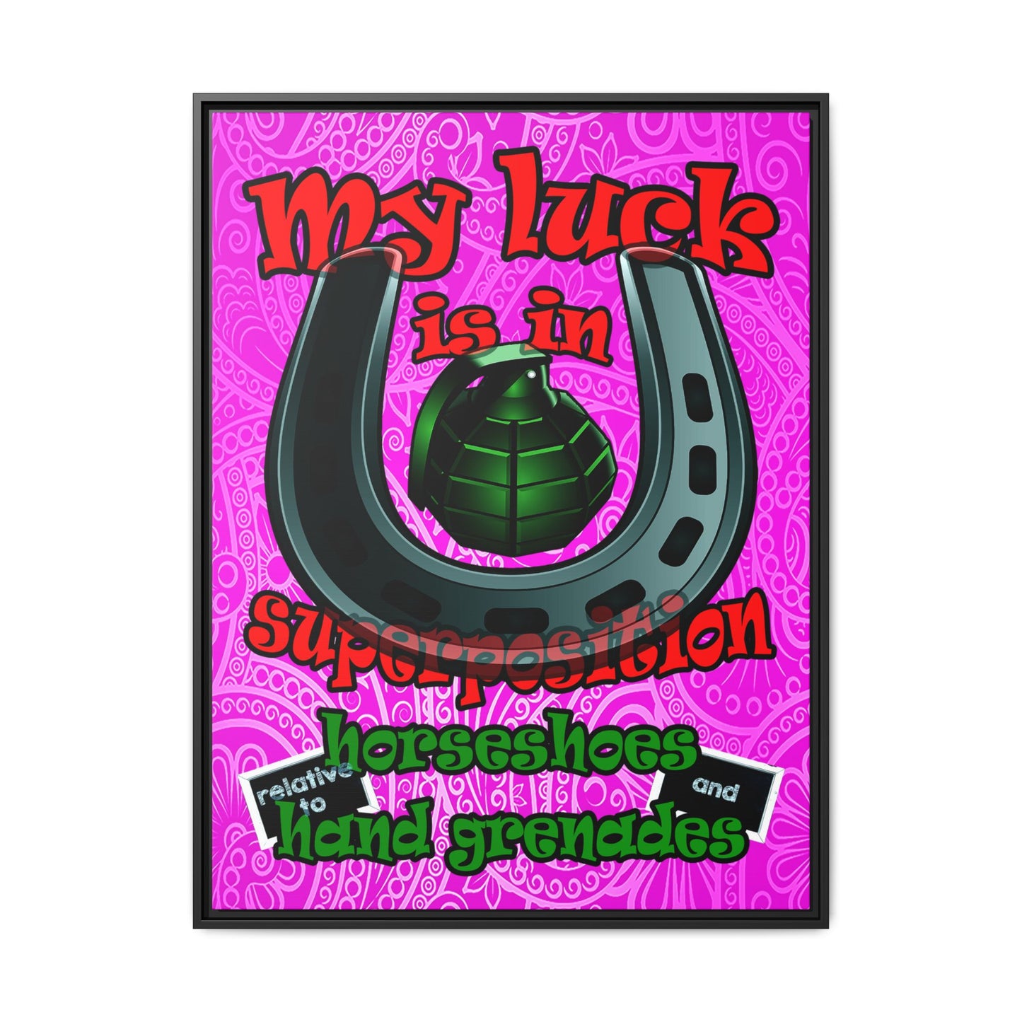 my luck - framed canvas art (pink swirl)
