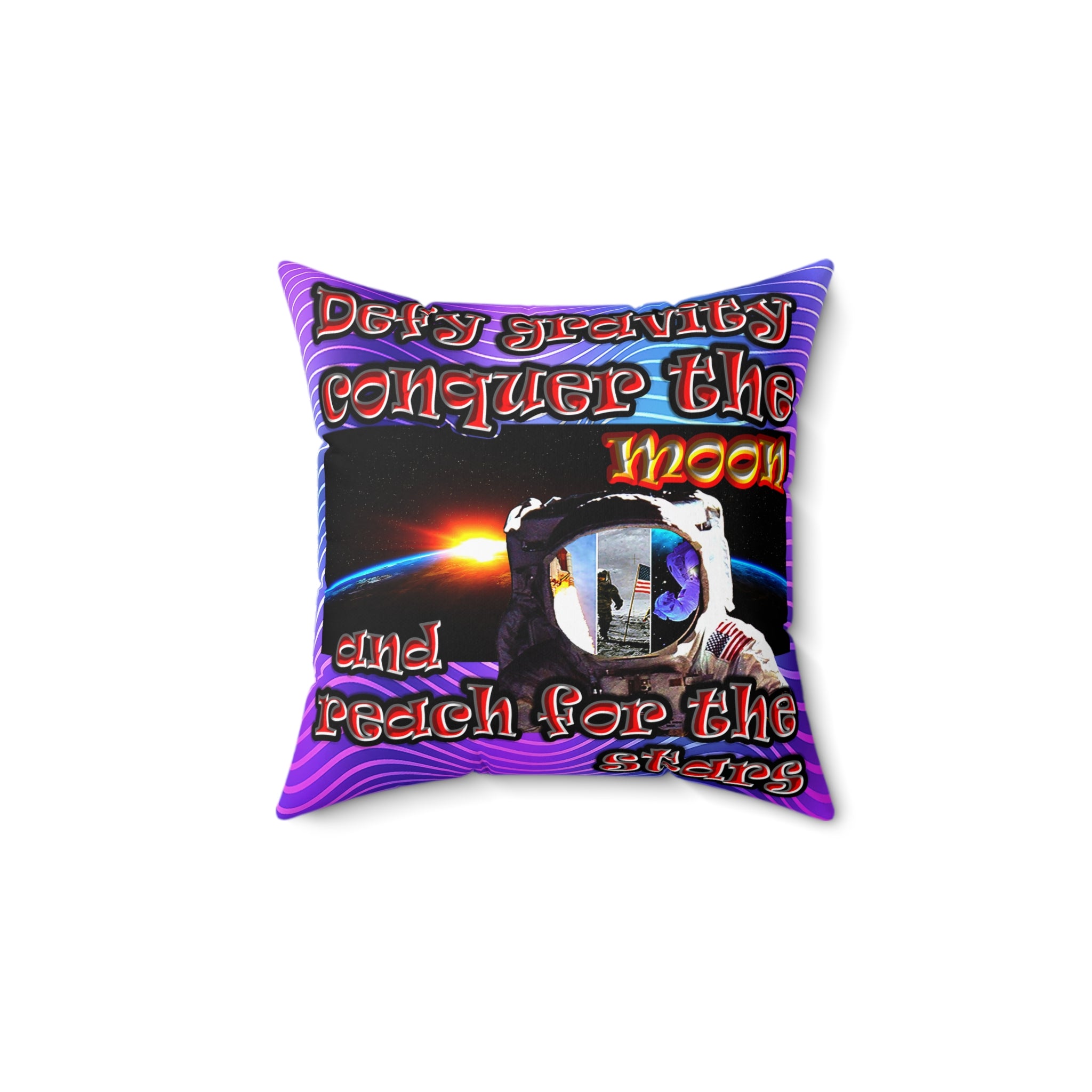 defy conquer reach - Spun Polyester Square Pillow - (purple wave)
