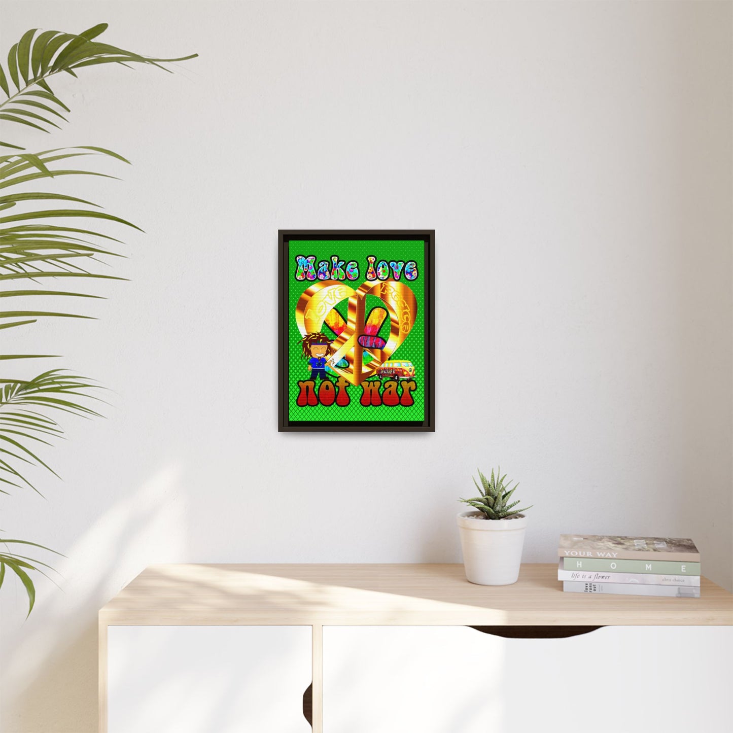 love peace - framed canvas art (logo green)