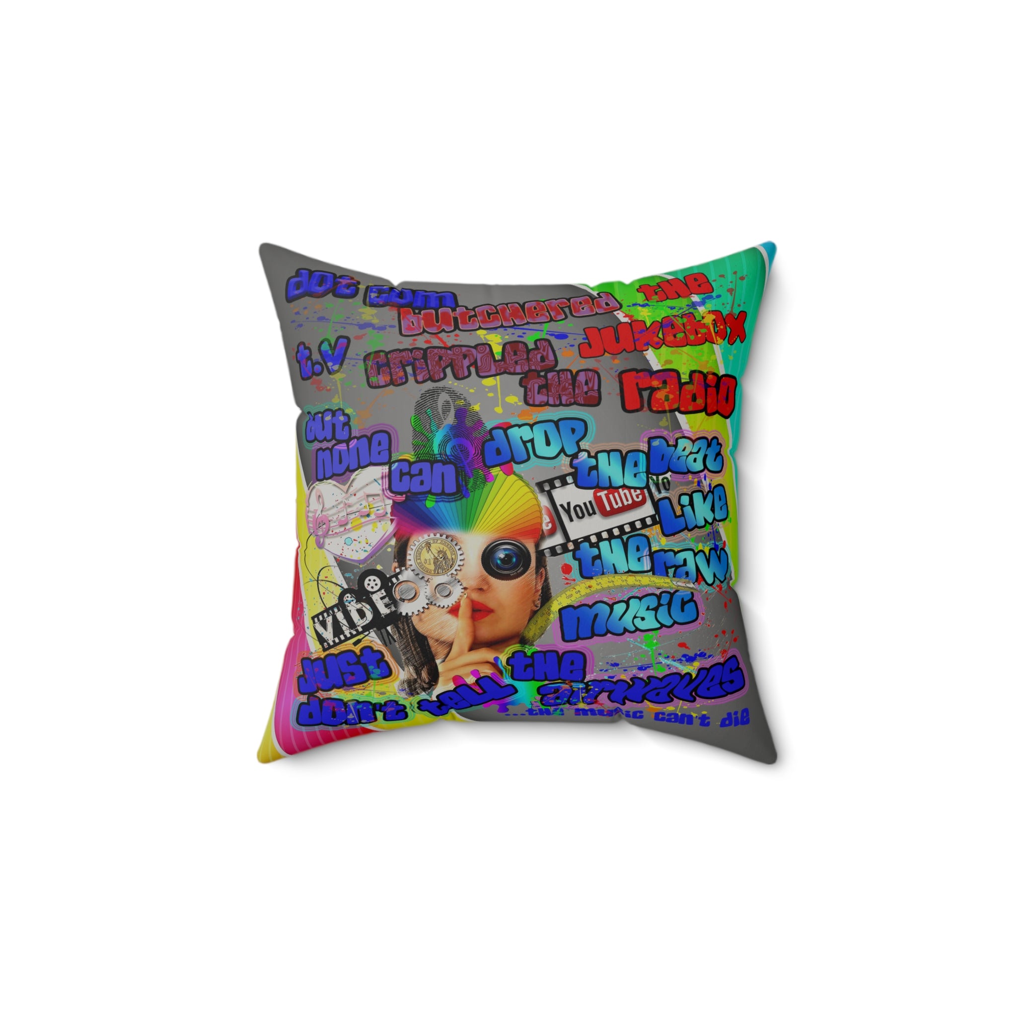 drop the beat - Faux Suede Square Pillow - (rainbow split)