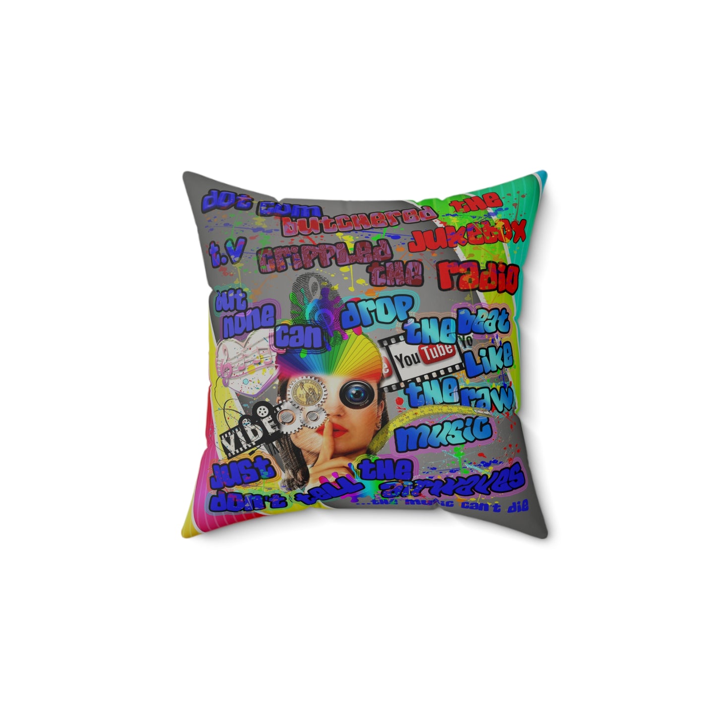 drop the beat - Faux Suede Square Pillow - (rainbow split)