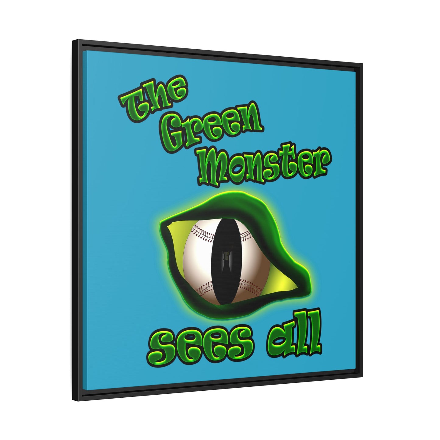 green monster - framed canvas art (turquoise)