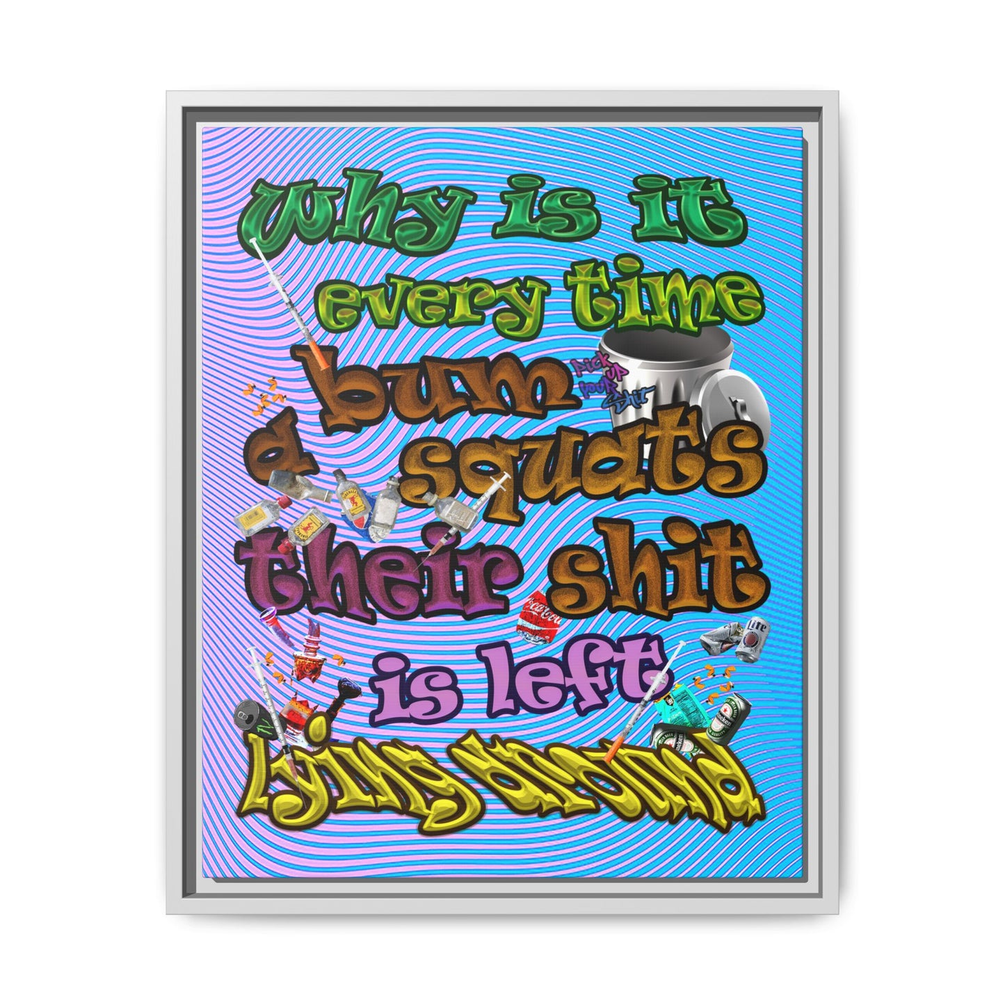 the bum's shit - framed canvas art (light blue-purple wave)