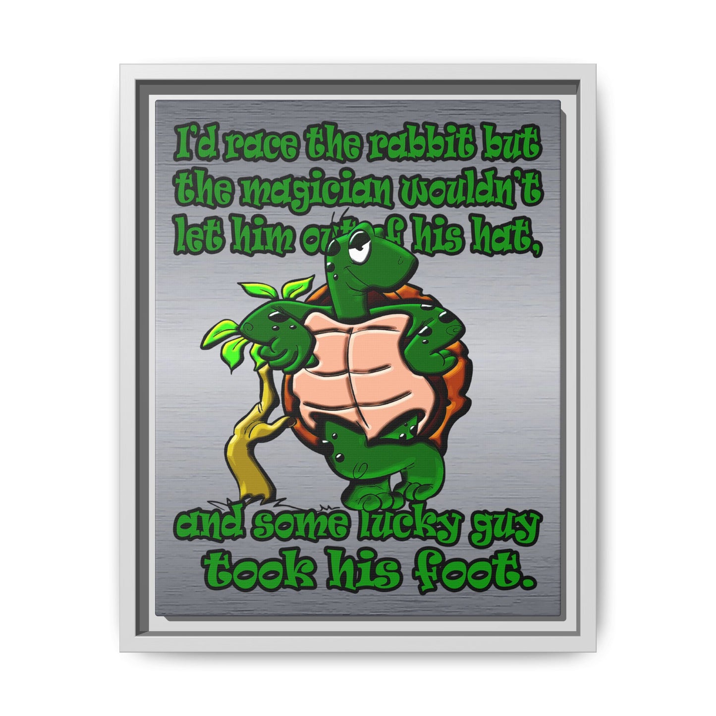 turtle race - framed canvas art (brushed nickel)