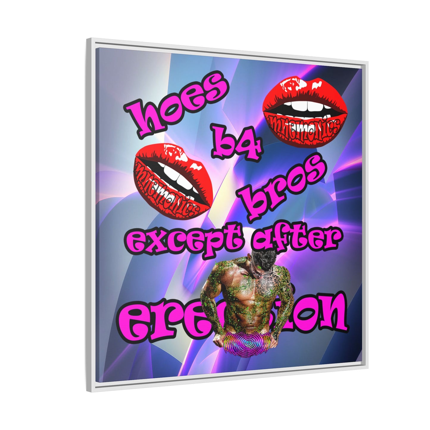 hoes b4 bros - framed canvas art (grey-pink wave)