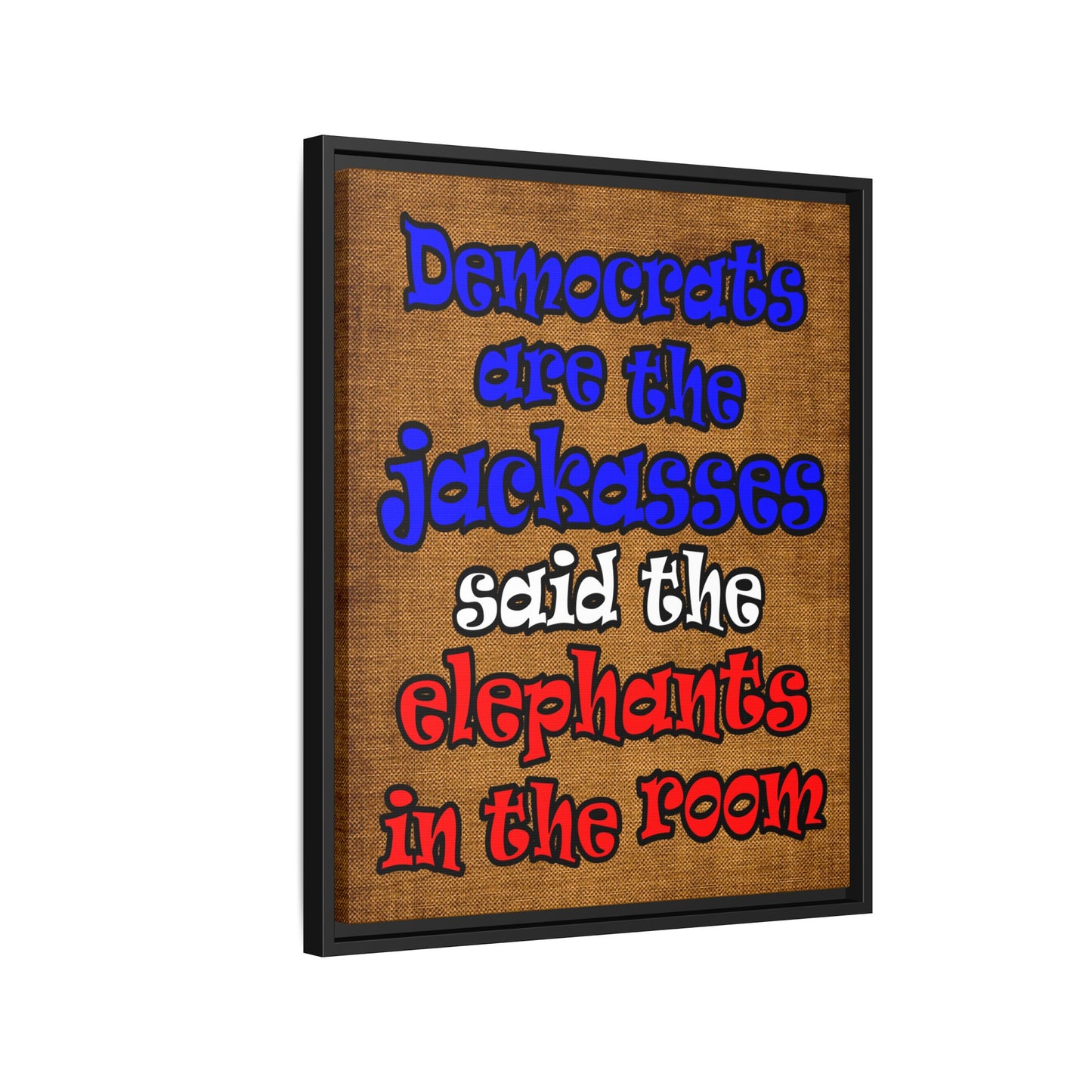 donkeys and elephants - framed canvas art (brown papyrus)