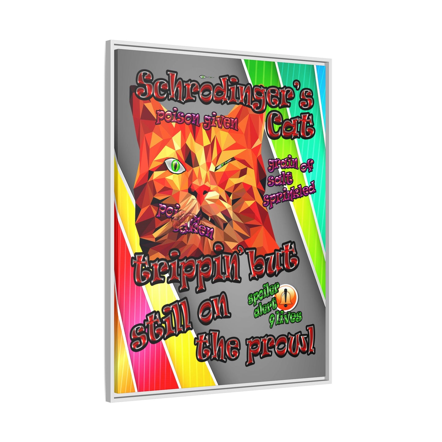 schrodinger's cat - framed canvas art (rainbow split)